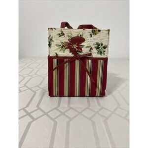 VintageLongaberger Bag Red Stripe Poinsettia Gift Holiday Tote Gift Bag